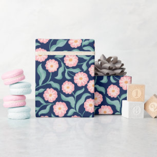 Papel de embrulho floral rosa azul-marinho Botân