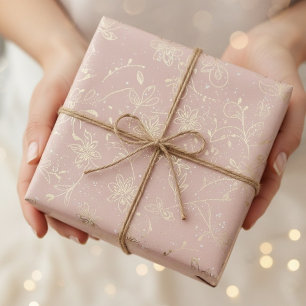 Papel de Embrulho Floral Rosa Bege Elegante com Fo