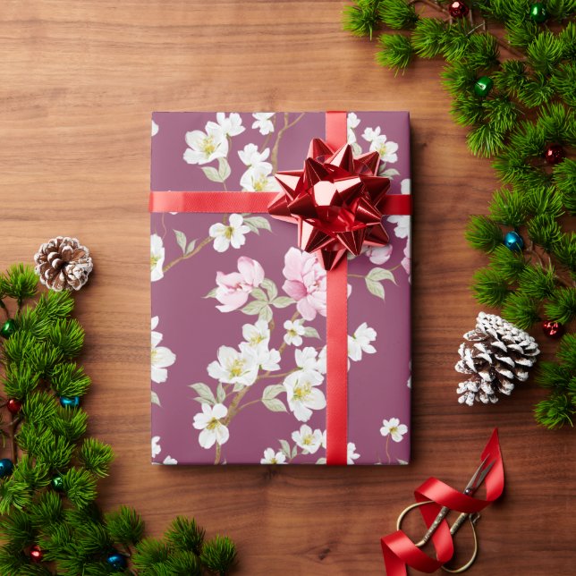 Papel de Embrulho Floral Rosa e Branco Elegante (Presente de Natal)