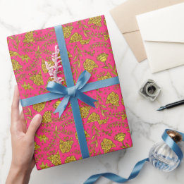 Papel de embrulho floral rosa e dourado