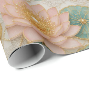 Papel de embrulho floral rosa e verde Opulence