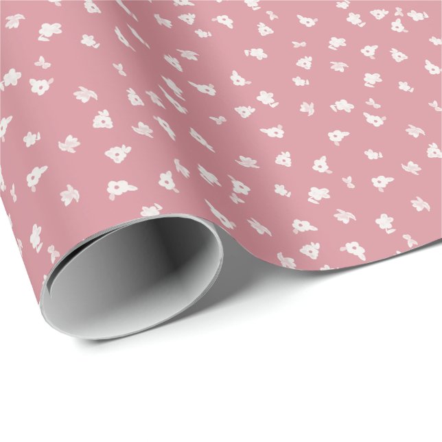 Papel de embrulho floral rosa poeirento (Ponta do rolo)