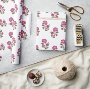 Papel de embrulho floral rosa romântico Folk Art