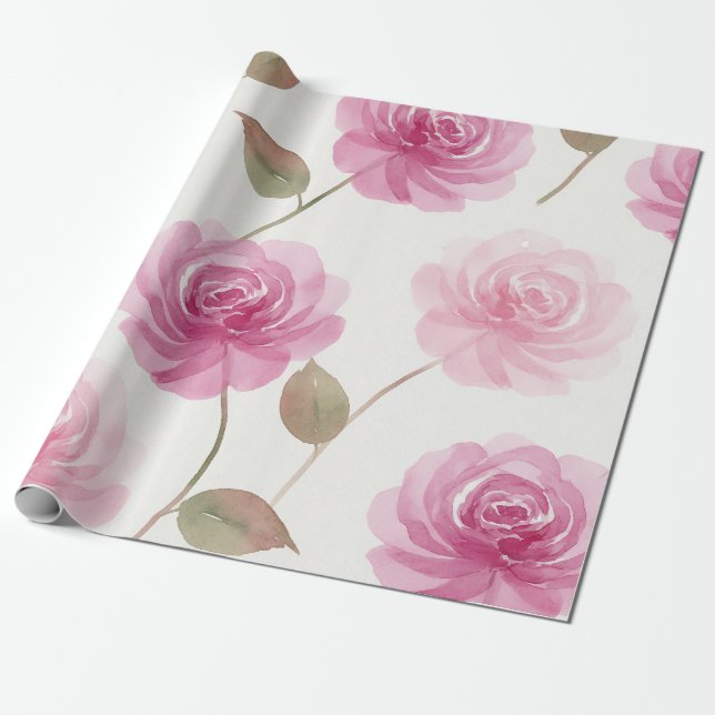 Papel de Embrulho Floral Rosas Cor-de-Rosa (Desenrolado)