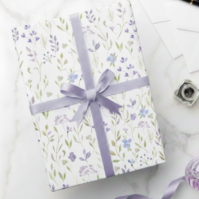 Papel de embrulho floral roxo (purple blue wildflower floral meadow gift wrap, sweet girly feminine spring summer wrapping paper)
