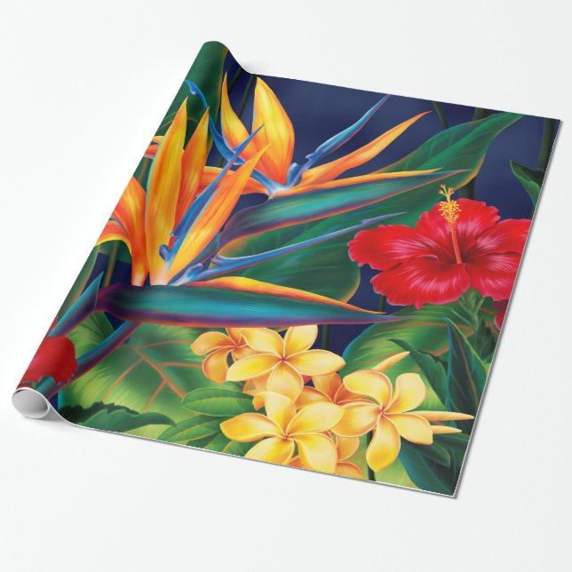 Papel de embrulho floral tropical paraíso havaiano (Desenrolado)