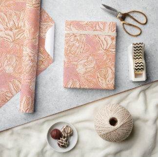 Papel de embrulho floral tulipa arte em linha rosa