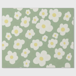 Papel de embrulho floral verde e branco