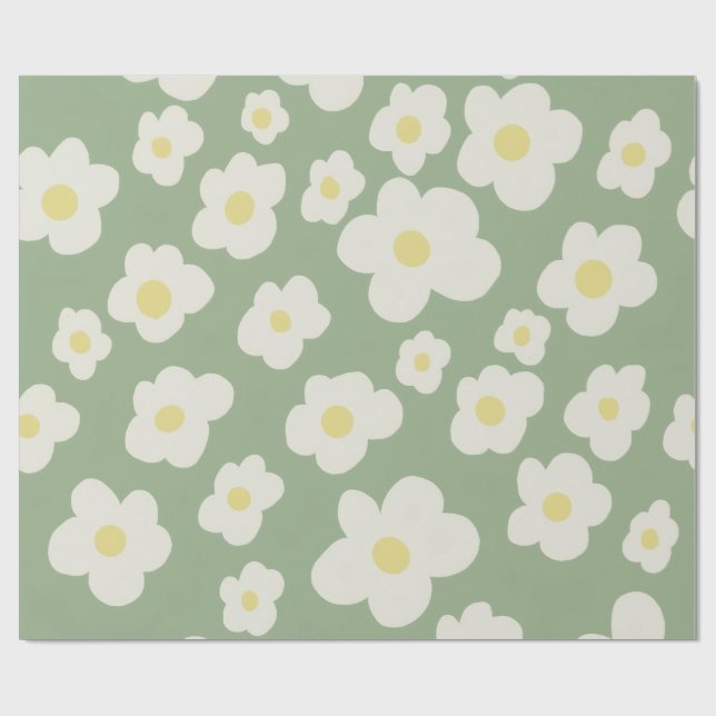 Papel de embrulho floral verde e branco (Aberto)