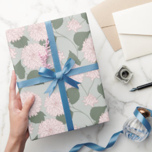 Papel de Embrulho Floral Verde Sálvia Dália