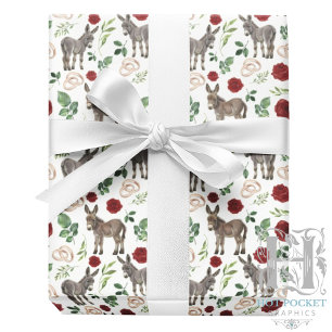 Papel de Embrulho Floral Vermelho Burro Rústico