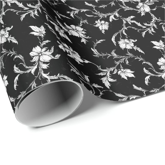 Papel de embrulho floral vinha Noir (Ponta do rolo)