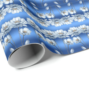 Papel de Embrulho Flores Aquarela Azul