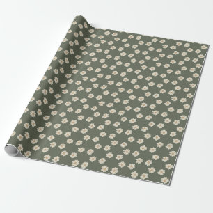 Papel de embrulho flores creme minimalista verde e