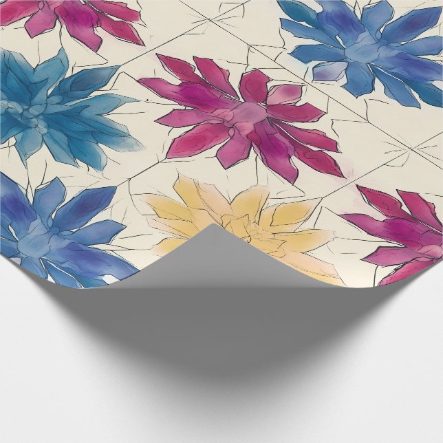 Papel de Embrulho Flores de Azulejos em Aquarela (Ponta)