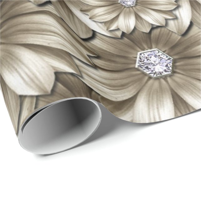 Papel de embrulho Flores de Ouro Diamante Pedra Pr (Ponta do rolo)