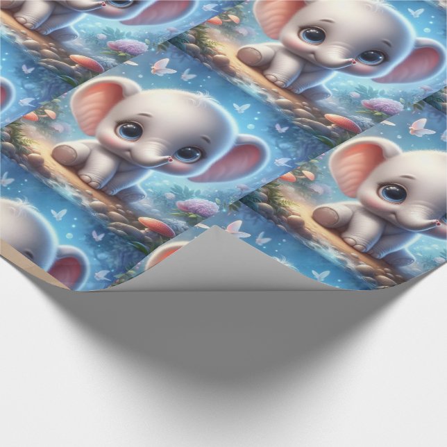 Papel de embrulho Fofo Elefante Branco Floral Bebê (Ponta)
