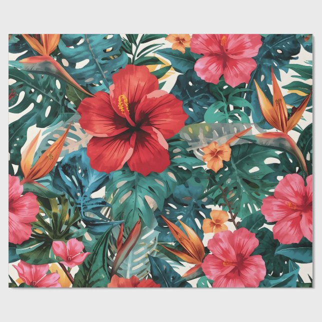Papel de Embrulho Folhas de Hibisco Tropical e Mon (Aberto)