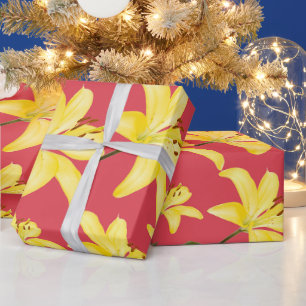 Papel de embrulho fosco com lírio amarelo em fundo