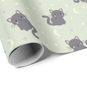 Papel de embrulho Gato Cinza Fofo Sage
