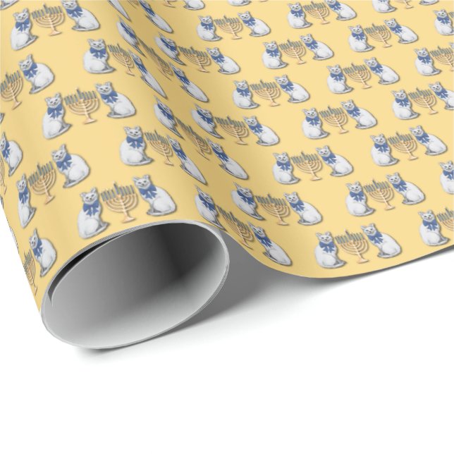 Papel de embrulho Gatos e Menorás (Ponta do rolo)