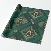 Papel de embrulho geométrico Art Déco esmeralda