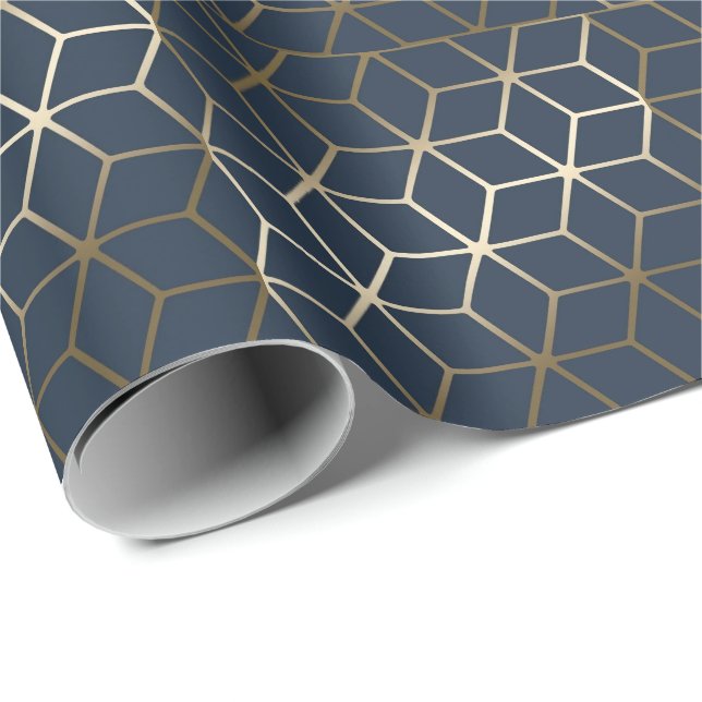 Papel de embrulho - Geométrico Prata e Azul/Cinza (Ponta do rolo)