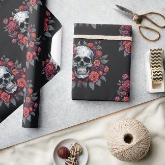 Papel de embrulho gótico de Halloween com caveira 