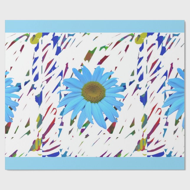 Papel de embrulho gráfico abstrato Blue Daisy (Aberto)