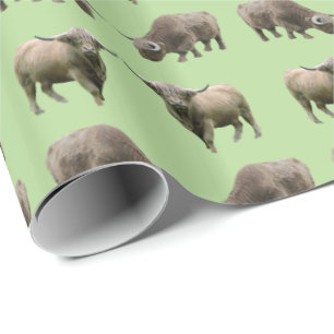 Papel de embrulho Highland Cow Frenzy (Verde)