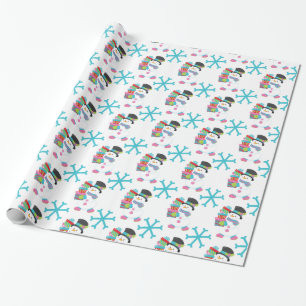 Papel de embrulho Homem de Neve com Pacotes