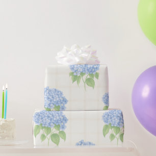 Papel de Embrulho   Hortênsia Azul   Xadrez Luxuos
