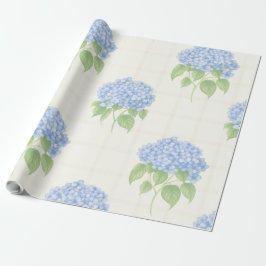 Papel de Embrulho | Hortênsia Azul | Xadrez Luxuos