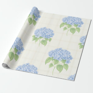 Papel de Embrulho   Hortênsia Azul   Xadrez Luxuos