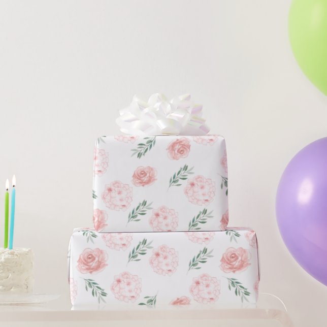 Papel de embrulho Hortênsia Rosa (Presentes para festas)