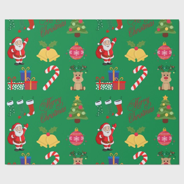 Papel de embrulho Ícones de Natal Verde (Barra)