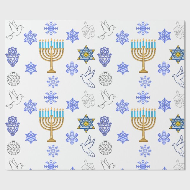 Papel de embrulho Ícones do Hanukkah | Menorá (Aberto)