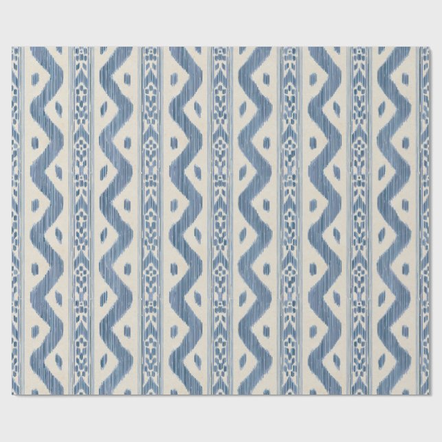 Papel de embrulho Ikat Azul e Creme, Bloco Clássic (Aberto)