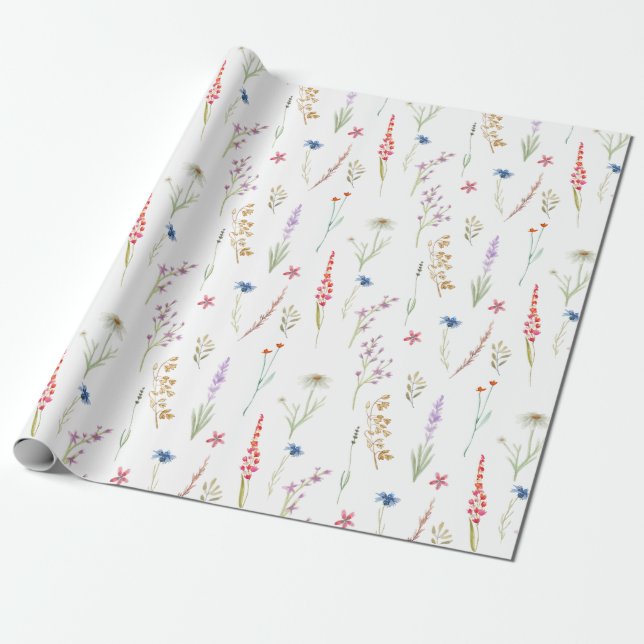 Papel de Embrulho Jardim de Flores Silvestres Aqua (Desenrolado)