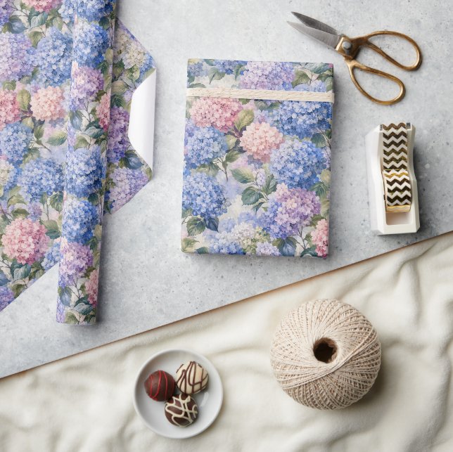 Papel de embrulho Jardim de Hortênsias (Artesanato)