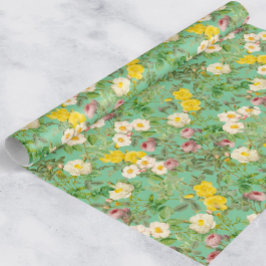Papel de embrulho Jardim de Rosas Vintage em Verde