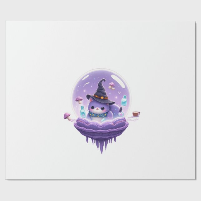 Papel de embrulho Kawaii Bola de Cristal Gato Brux (Aberto)
