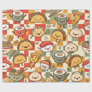 Papel de embrulho Kawaii Sushi Taco Pizza