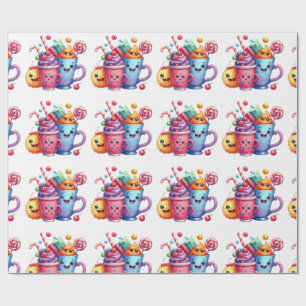 Papel de embrulho Kawaii Sweets & Coffee Cups Cute