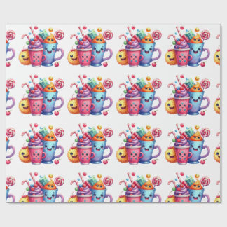 Papel de embrulho Kawaii Sweets & Coffee Cups Cute