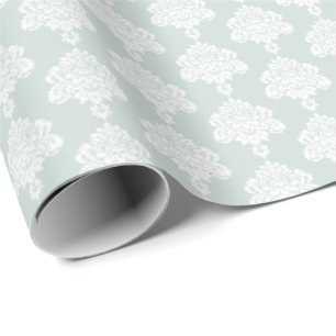 Papel de embrulho Light Seafoam Damasco Branco