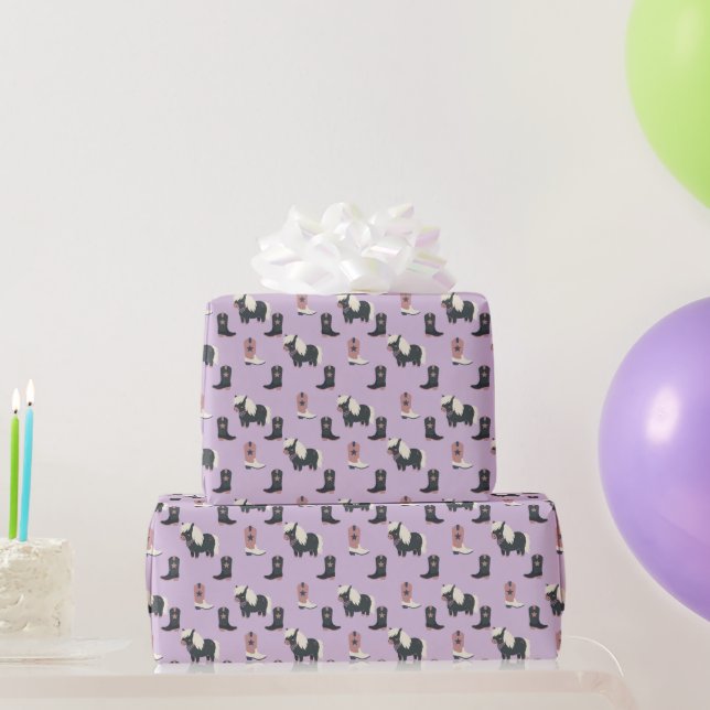 Papel de embrulho Lilac Western Pony e botas (Presentes para festas)