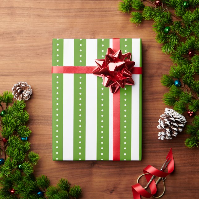 Papel de embrulho listrado verde e branco (Presente de Natal)