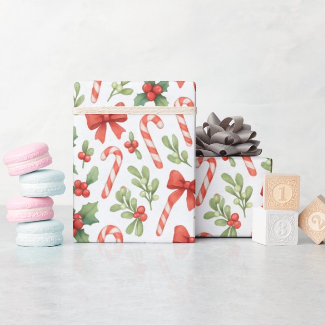 Papel de embrulho Listras de Doces, Azevinho e Laç (Chá de bebê)