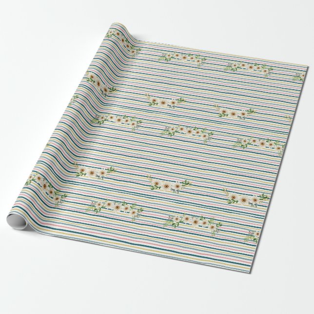 Papel de embrulho Listras & Margaridas (Desenrolado)